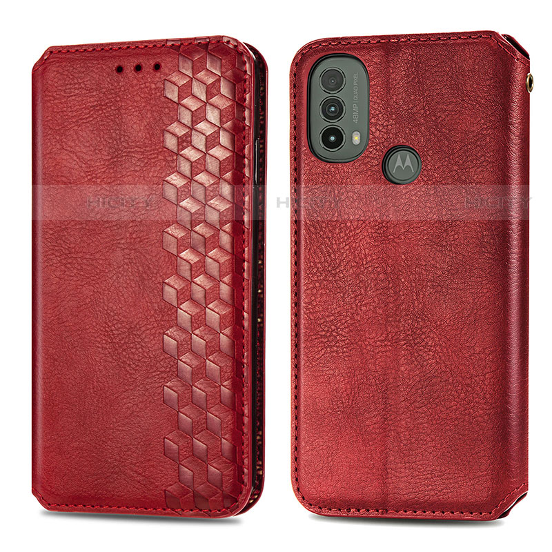 Custodia Portafoglio In Pelle Cover con Supporto S01D per Motorola Moto E40 Rosso