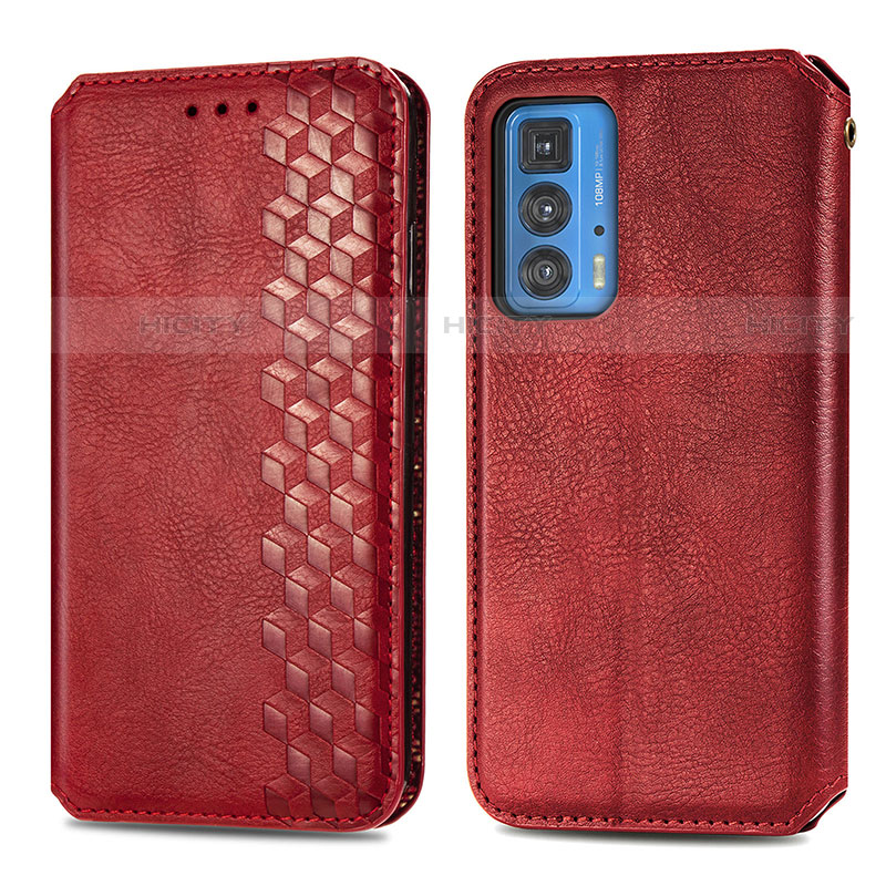 Custodia Portafoglio In Pelle Cover con Supporto S01D per Motorola Moto Edge 20 Pro 5G Rosso