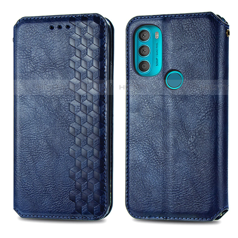 Custodia Portafoglio In Pelle Cover con Supporto S01D per Motorola Moto G71 5G Blu