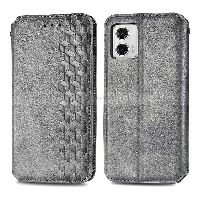 Custodia Portafoglio In Pelle Cover con Supporto S01D per Motorola Moto G73 5G Grigio