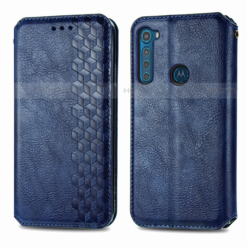 Custodia Portafoglio In Pelle Cover con Supporto S01D per Motorola Moto One Fusion Plus Blu