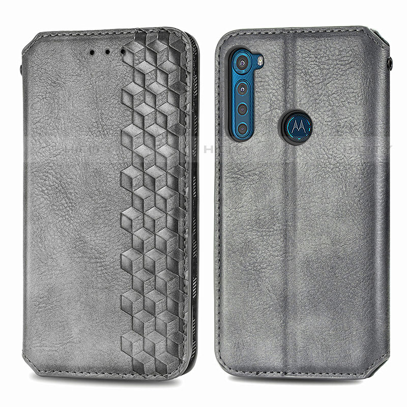 Custodia Portafoglio In Pelle Cover con Supporto S01D per Motorola Moto One Fusion Plus Grigio