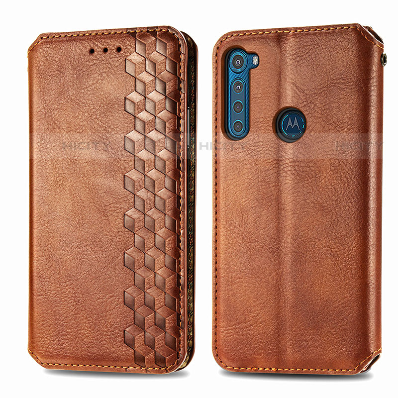 Custodia Portafoglio In Pelle Cover con Supporto S01D per Motorola Moto One Fusion Plus Marrone