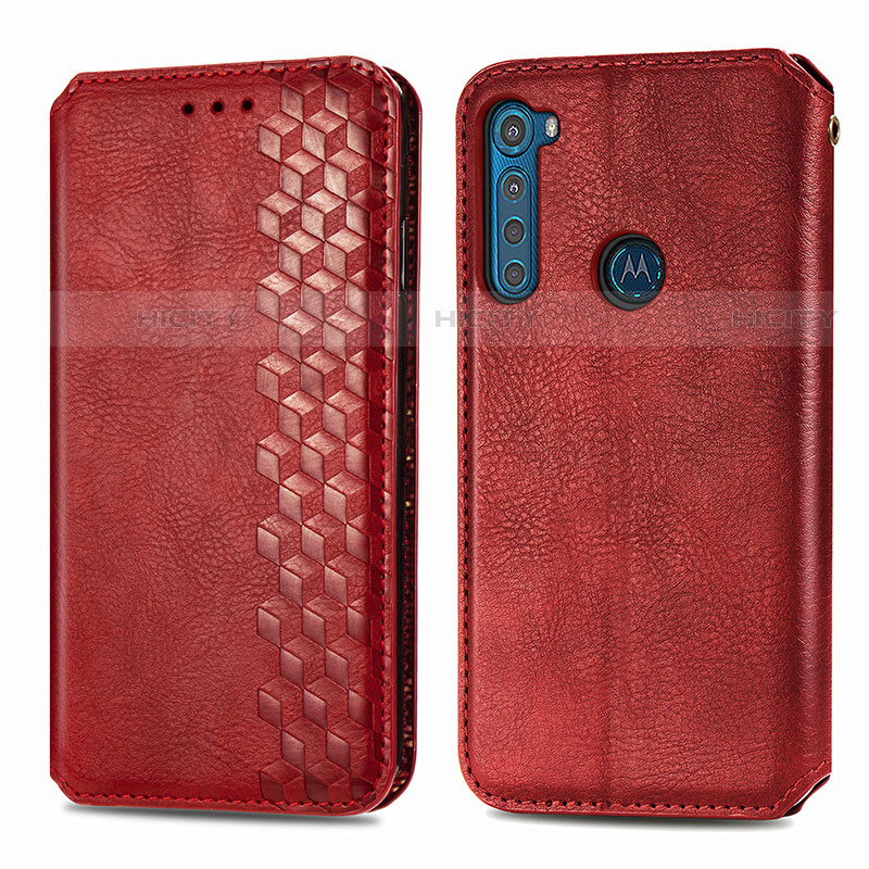 Custodia Portafoglio In Pelle Cover con Supporto S01D per Motorola Moto One Fusion Plus Rosso