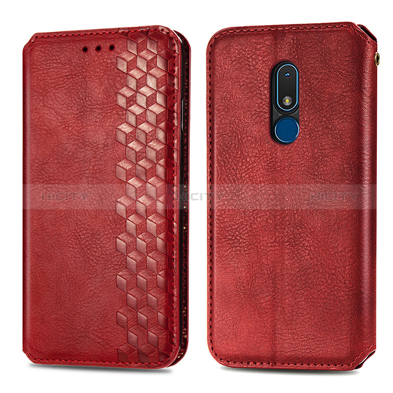 Custodia Portafoglio In Pelle Cover con Supporto S01D per Nokia C3 Rosso