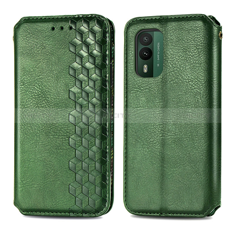 Custodia Portafoglio In Pelle Cover con Supporto S01D per Nokia XR21 Verde