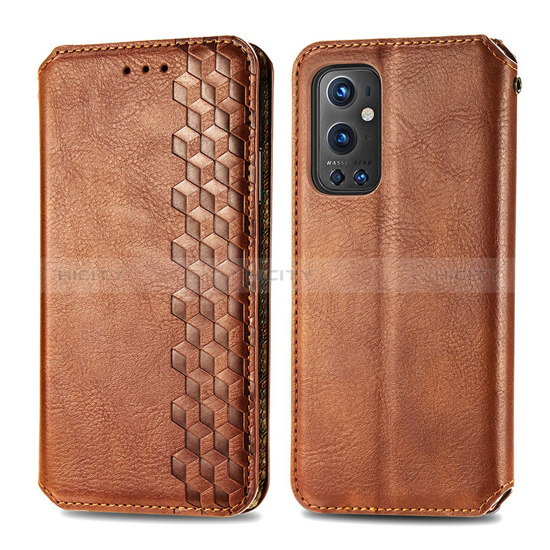 Custodia Portafoglio In Pelle Cover con Supporto S01D per OnePlus 9 Pro 5G Marrone