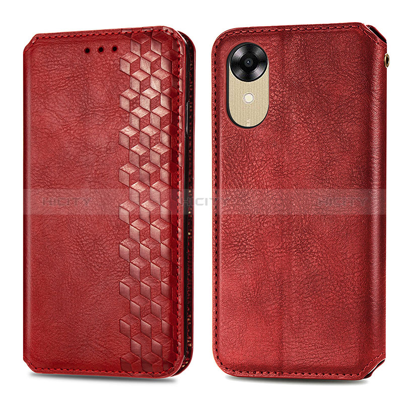 Custodia Portafoglio In Pelle Cover con Supporto S01D per Oppo A17K Rosso