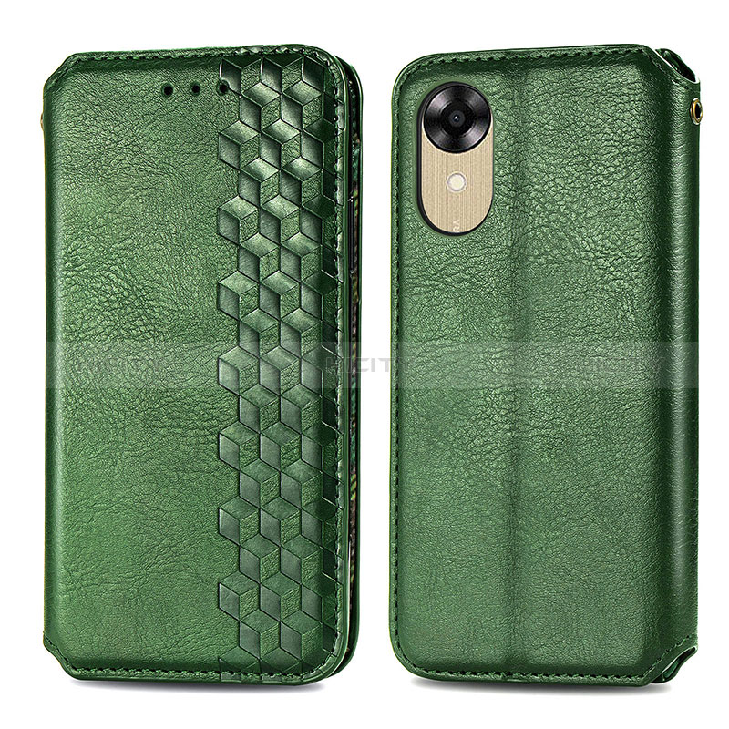 Custodia Portafoglio In Pelle Cover con Supporto S01D per Oppo A17K Verde