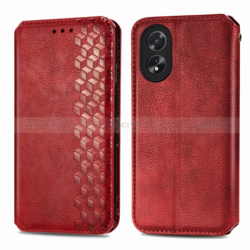 Custodia Portafoglio In Pelle Cover con Supporto S01D per Oppo A38 Rosso