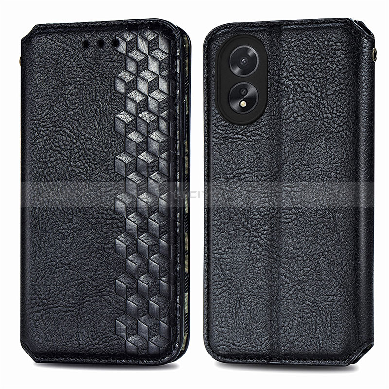 Custodia Portafoglio In Pelle Cover con Supporto S01D per Oppo A58 4G Nero