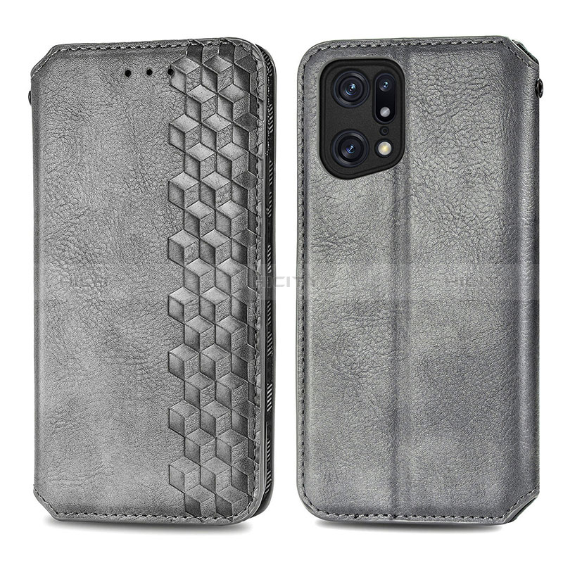 Custodia Portafoglio In Pelle Cover con Supporto S01D per Oppo Find X5 5G Grigio