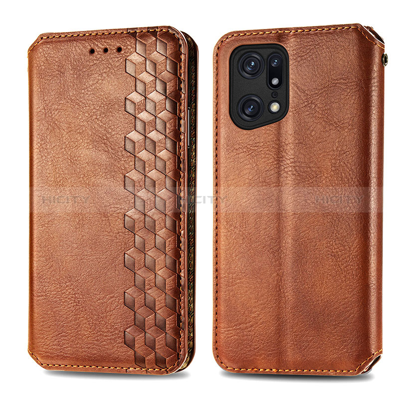 Custodia Portafoglio In Pelle Cover con Supporto S01D per Oppo Find X5 5G Marrone