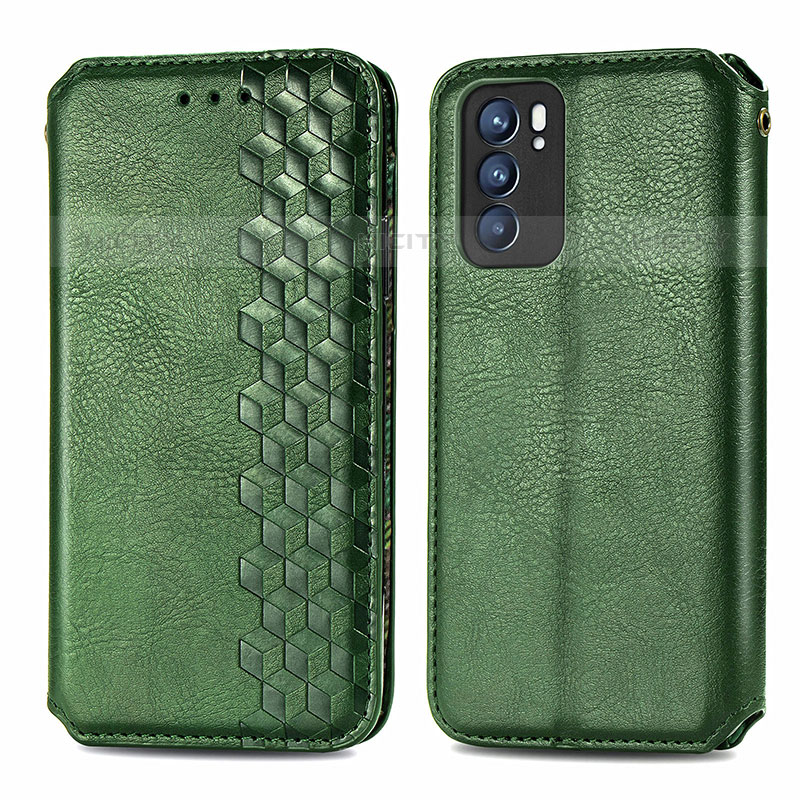 Custodia Portafoglio In Pelle Cover con Supporto S01D per Oppo Reno6 5G Verde