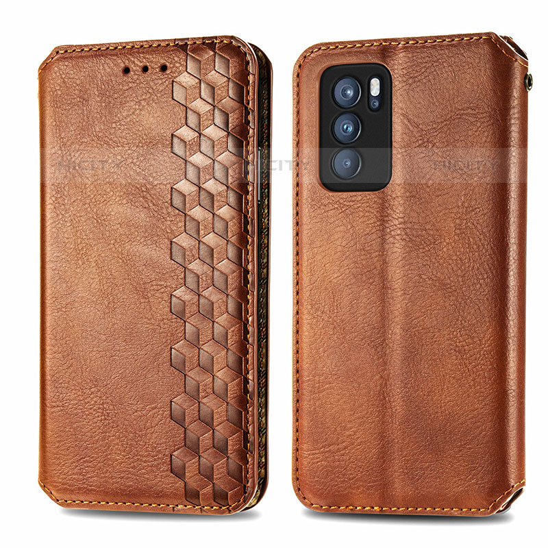 Custodia Portafoglio In Pelle Cover con Supporto S01D per Oppo Reno6 Pro 5G India Marrone