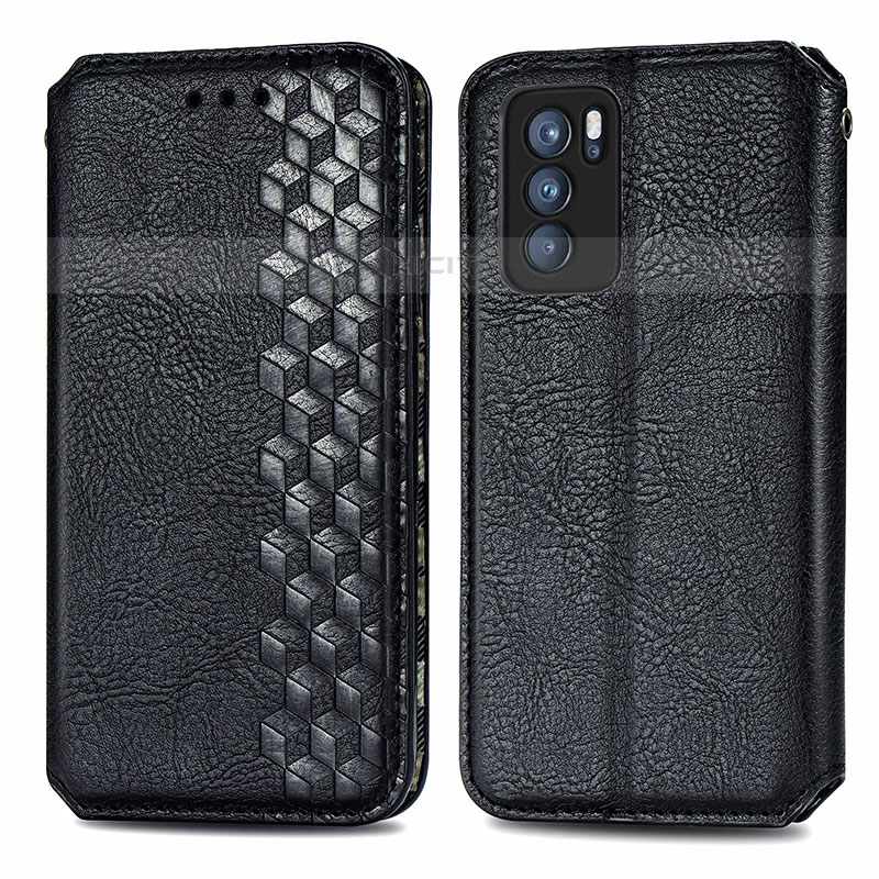 Custodia Portafoglio In Pelle Cover con Supporto S01D per Oppo Reno6 Pro 5G India Nero