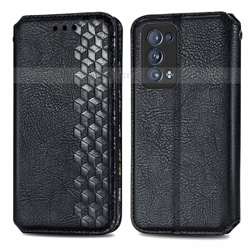 Custodia Portafoglio In Pelle Cover con Supporto S01D per Oppo Reno6 Pro+ Plus 5G Nero