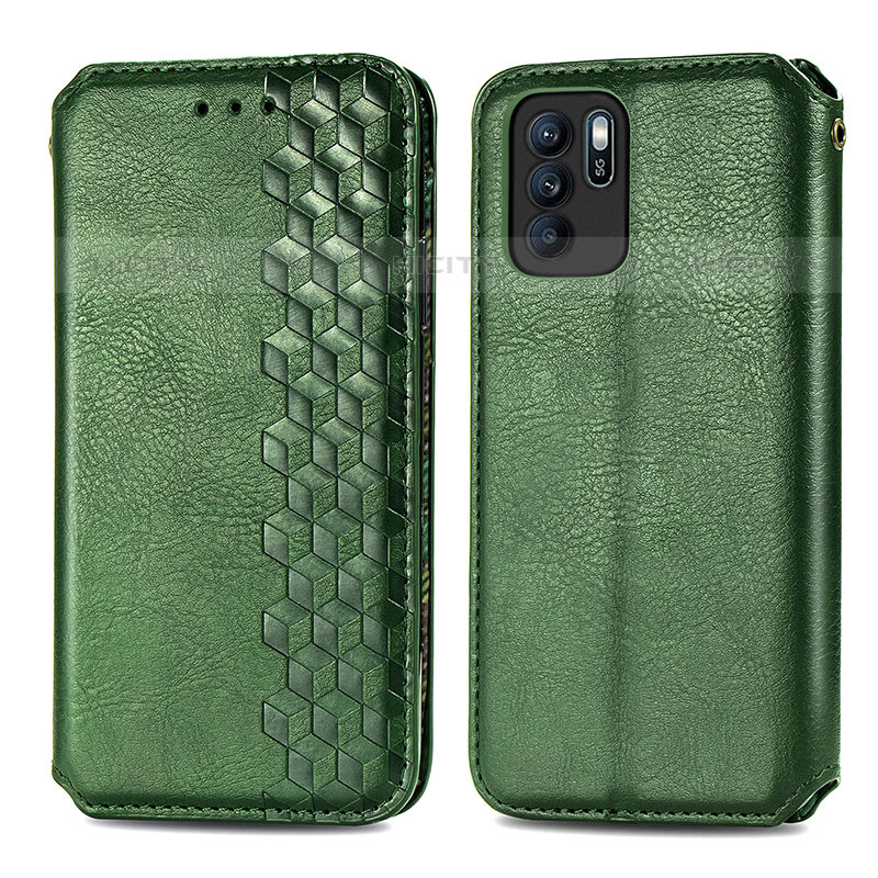 Custodia Portafoglio In Pelle Cover con Supporto S01D per Oppo Reno6 Z 5G Verde