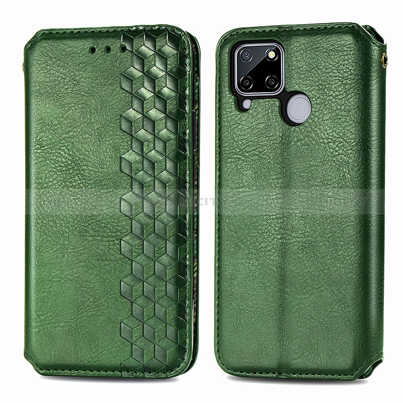 Custodia Portafoglio In Pelle Cover con Supporto S01D per Realme 7i RMX2193 Verde