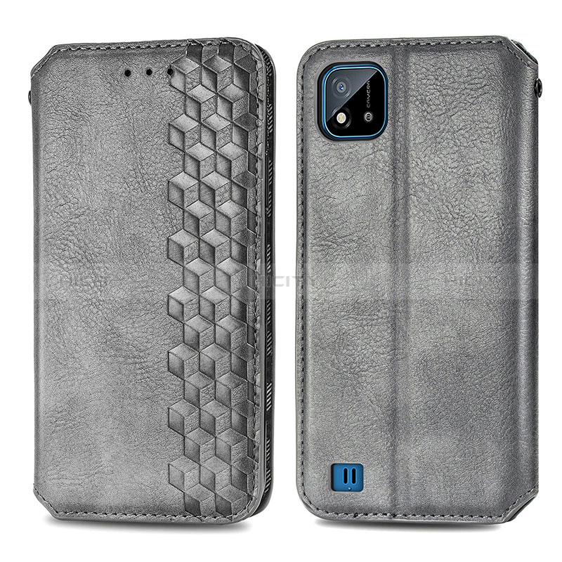 Custodia Portafoglio In Pelle Cover con Supporto S01D per Realme C11 (2021) Grigio