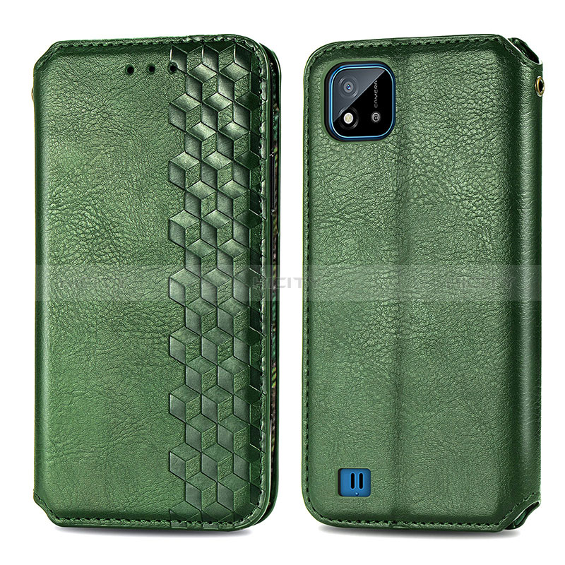 Custodia Portafoglio In Pelle Cover con Supporto S01D per Realme C11 (2021) Verde