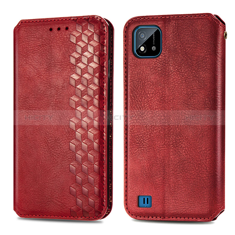 Custodia Portafoglio In Pelle Cover con Supporto S01D per Realme C20A Rosso