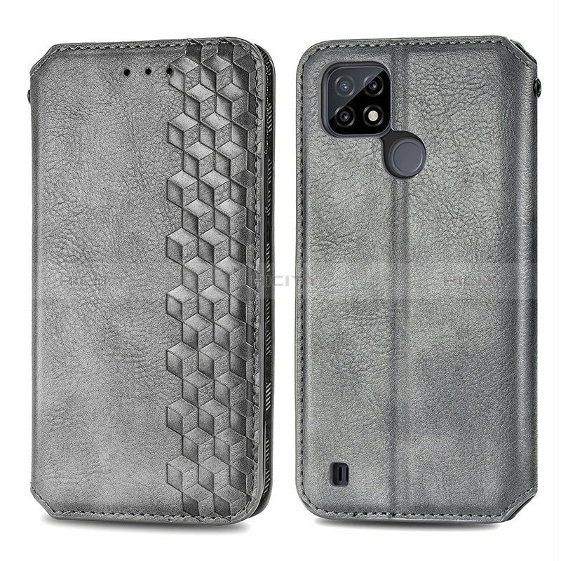 Custodia Portafoglio In Pelle Cover con Supporto S01D per Realme C21 Grigio