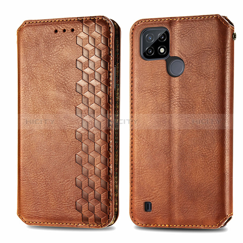 Custodia Portafoglio In Pelle Cover con Supporto S01D per Realme C21 Marrone