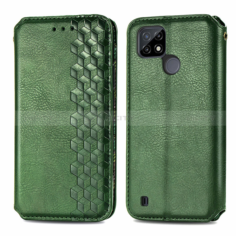 Custodia Portafoglio In Pelle Cover con Supporto S01D per Realme C21 Verde