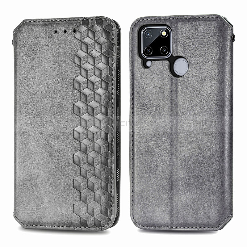 Custodia Portafoglio In Pelle Cover con Supporto S01D per Realme C25S Grigio