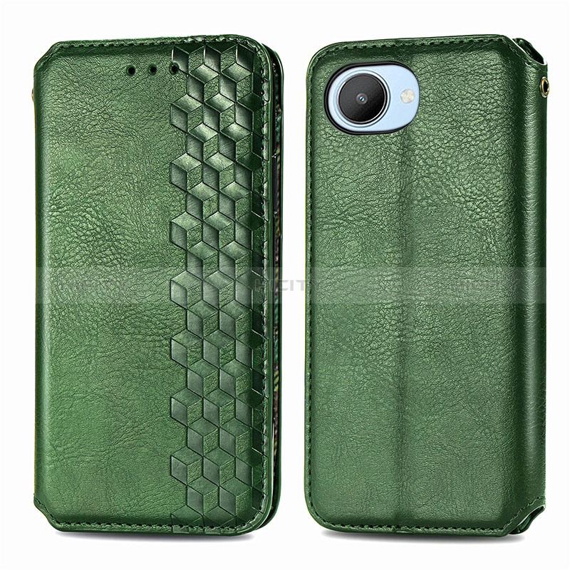 Custodia Portafoglio In Pelle Cover con Supporto S01D per Realme C30 Verde