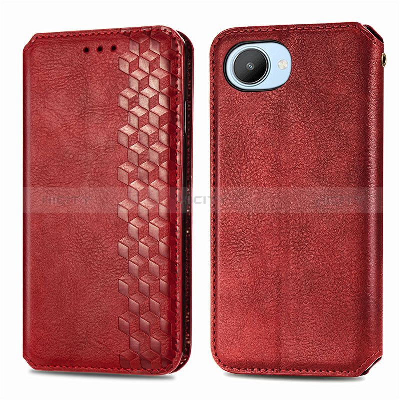 Custodia Portafoglio In Pelle Cover con Supporto S01D per Realme C30s Rosso