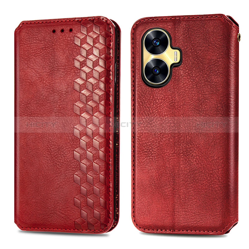 Custodia Portafoglio In Pelle Cover con Supporto S01D per Realme Narzo N55 Rosso