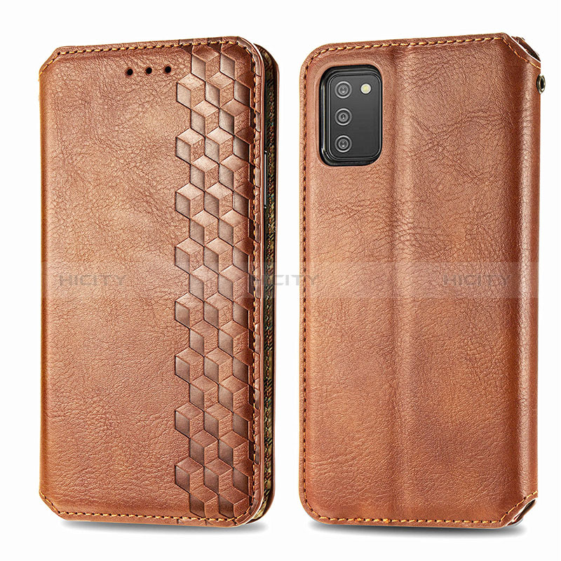 Custodia Portafoglio In Pelle Cover con Supporto S01D per Samsung Galaxy A02s Marrone