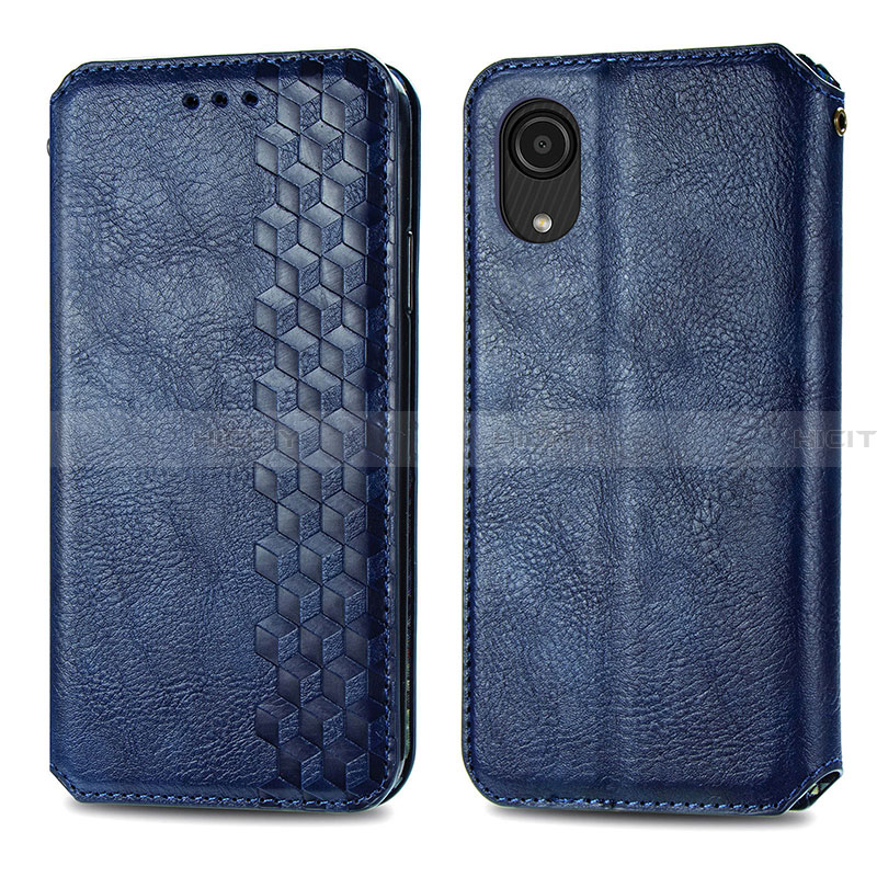 Custodia Portafoglio In Pelle Cover con Supporto S01D per Samsung Galaxy A03 Core Blu