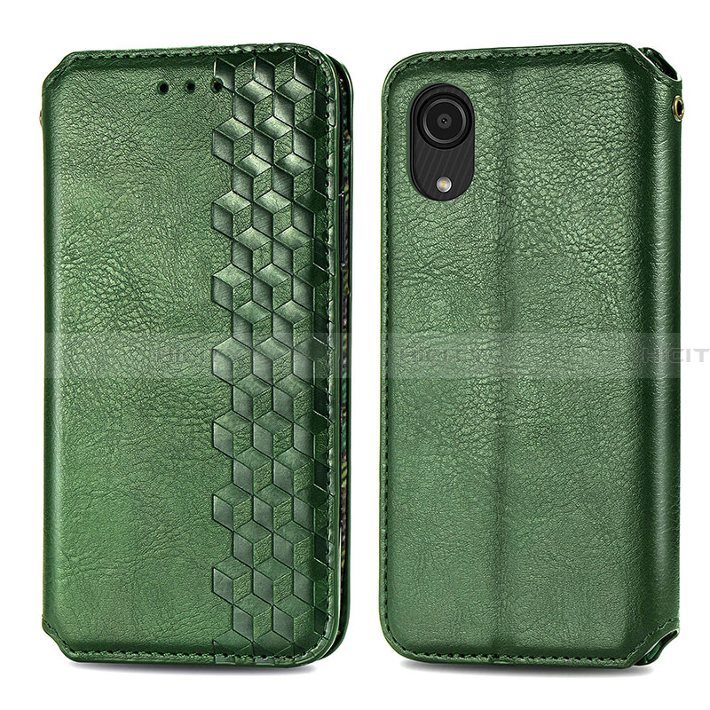 Custodia Portafoglio In Pelle Cover con Supporto S01D per Samsung Galaxy A03 Core Verde