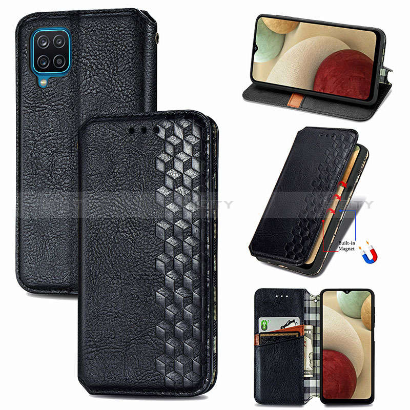 Custodia Portafoglio In Pelle Cover con Supporto S01D per Samsung Galaxy A12