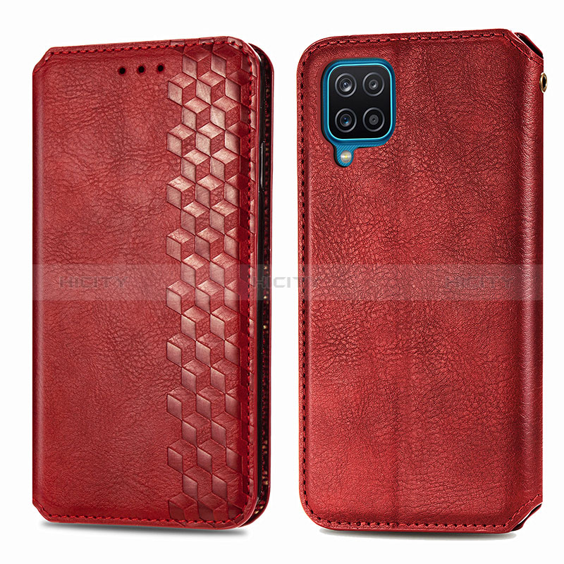 Custodia Portafoglio In Pelle Cover con Supporto S01D per Samsung Galaxy A12 Nacho Rosso