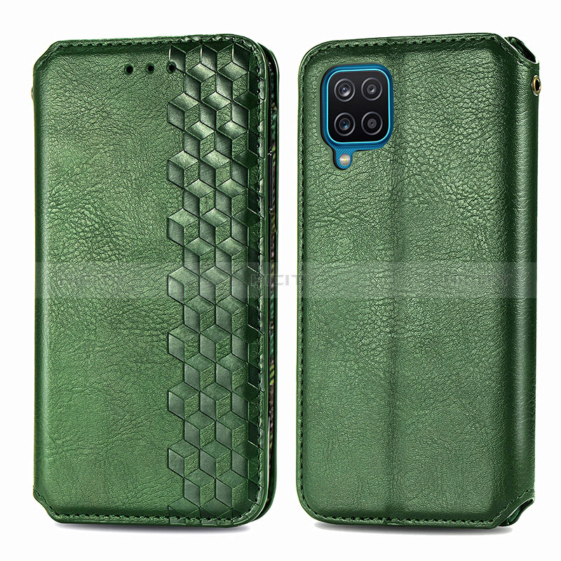 Custodia Portafoglio In Pelle Cover con Supporto S01D per Samsung Galaxy A12 Verde