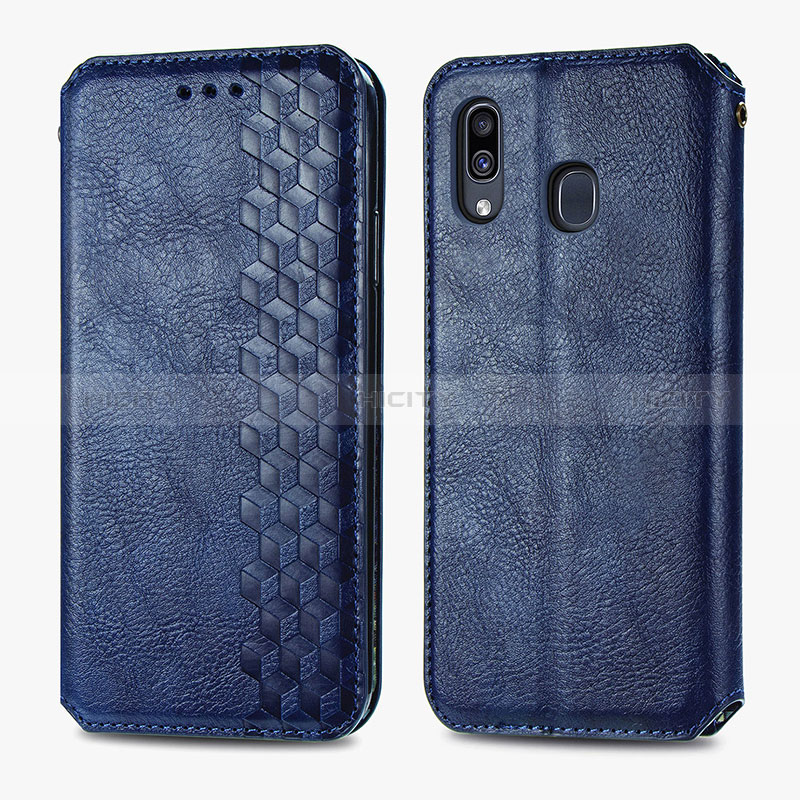 Custodia Portafoglio In Pelle Cover con Supporto S01D per Samsung Galaxy A20 Blu