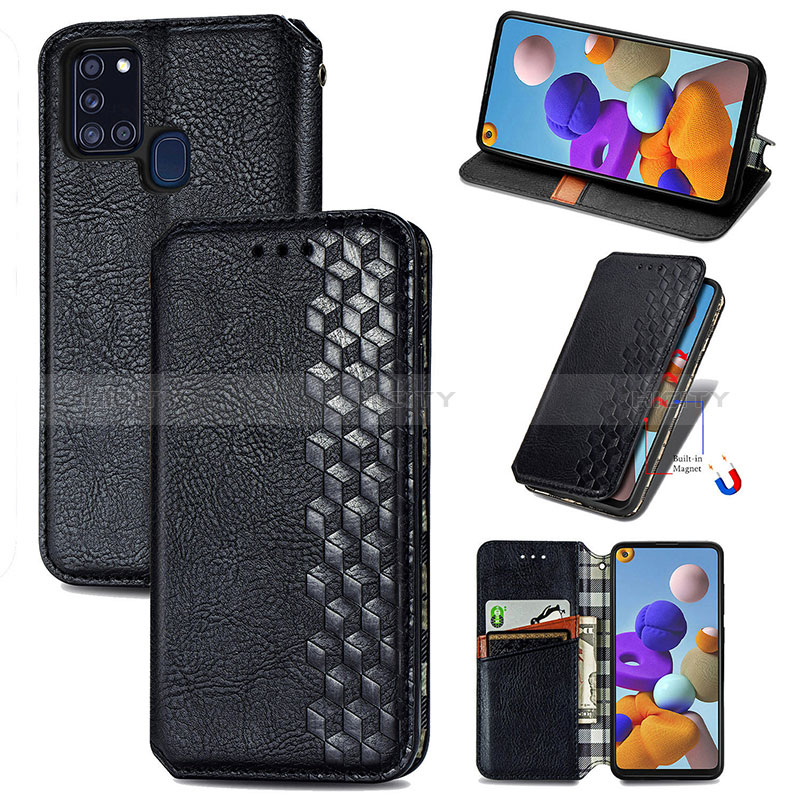 Custodia Portafoglio In Pelle Cover con Supporto S01D per Samsung Galaxy A21s