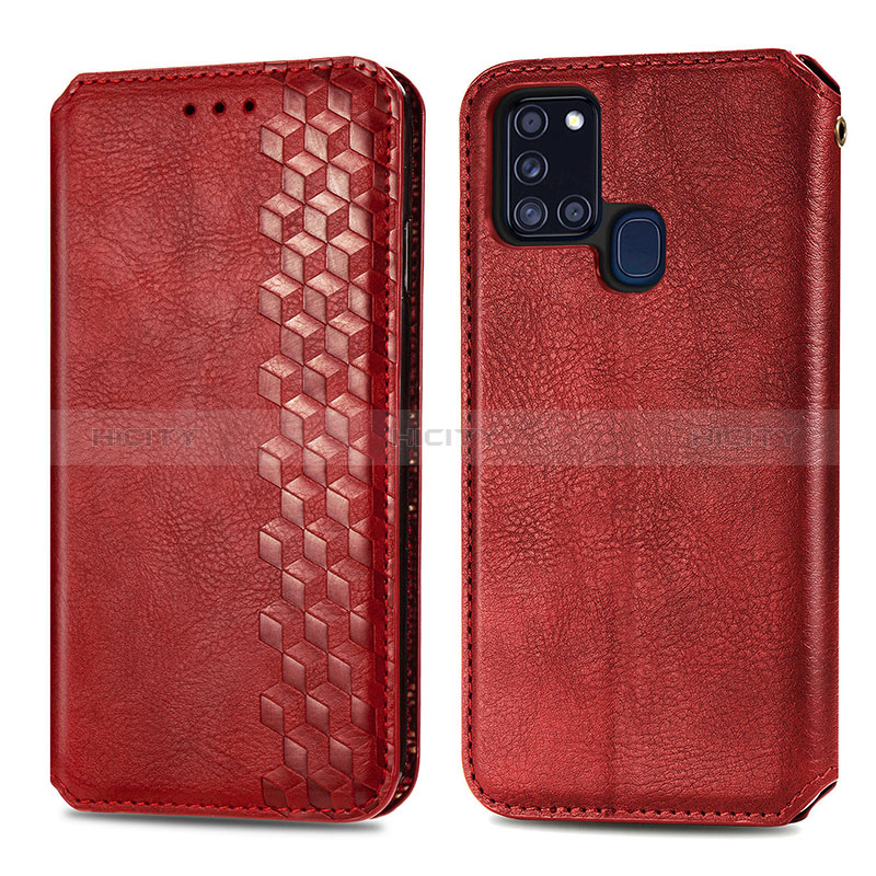 Custodia Portafoglio In Pelle Cover con Supporto S01D per Samsung Galaxy A21s Rosso