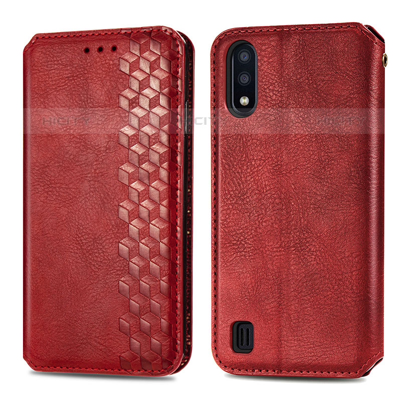 Custodia Portafoglio In Pelle Cover con Supporto S01D per Samsung Galaxy M01 Rosso