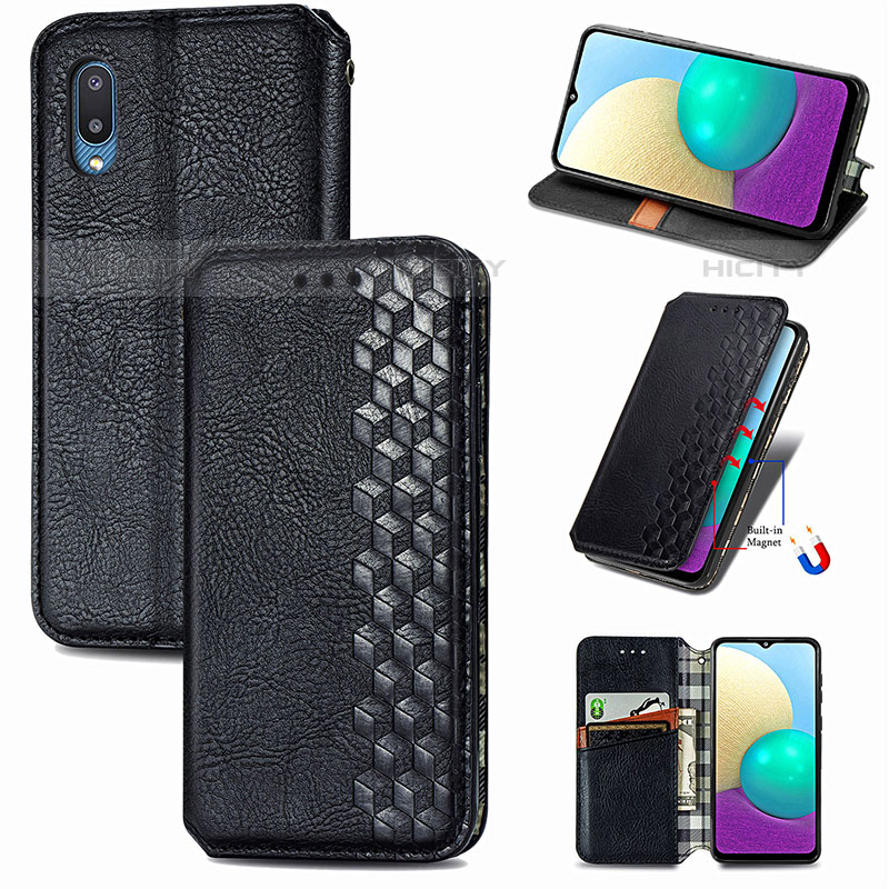 Custodia Portafoglio In Pelle Cover con Supporto S01D per Samsung Galaxy M02