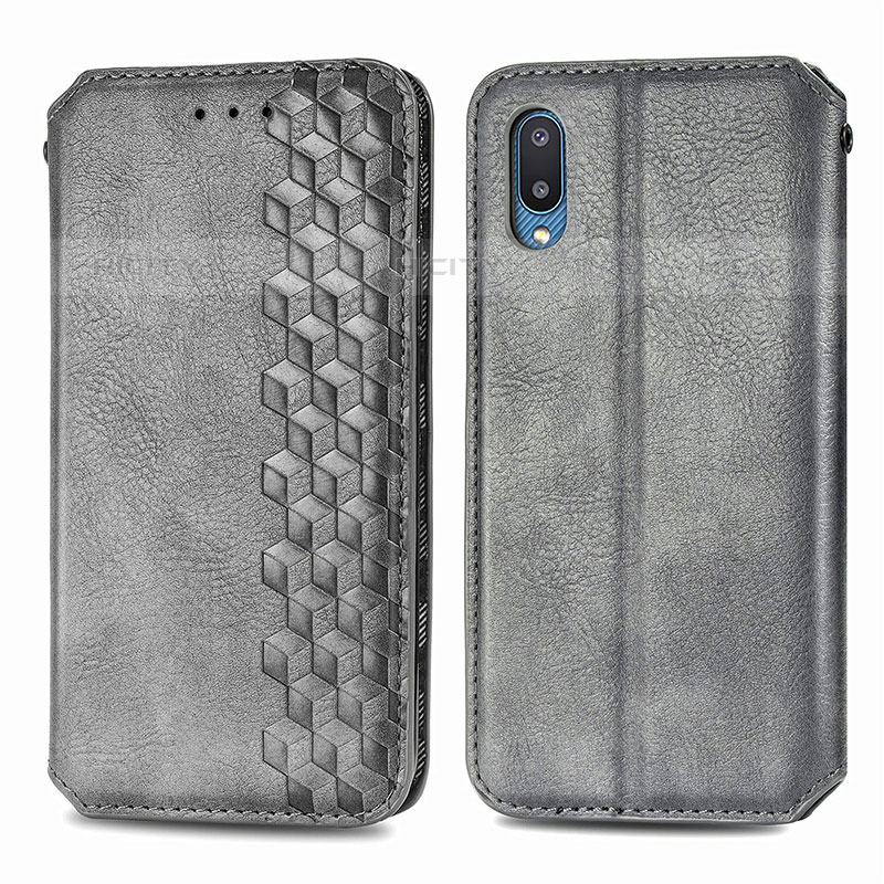 Custodia Portafoglio In Pelle Cover con Supporto S01D per Samsung Galaxy M02 Grigio