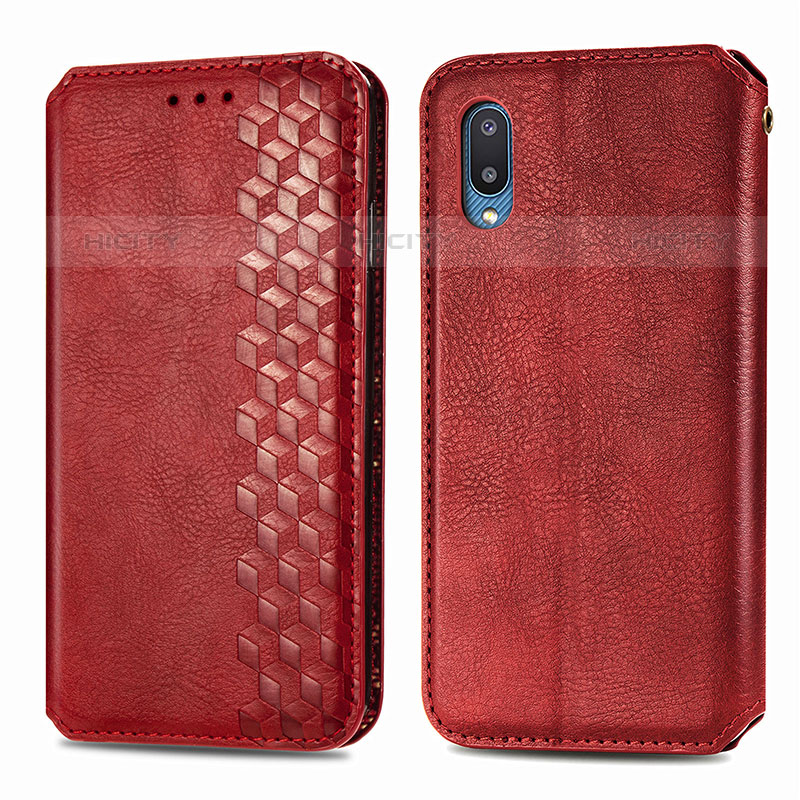 Custodia Portafoglio In Pelle Cover con Supporto S01D per Samsung Galaxy M02 Rosso