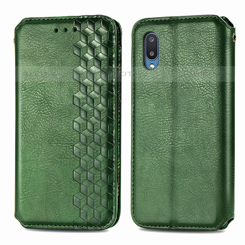 Custodia Portafoglio In Pelle Cover con Supporto S01D per Samsung Galaxy M02 Verde