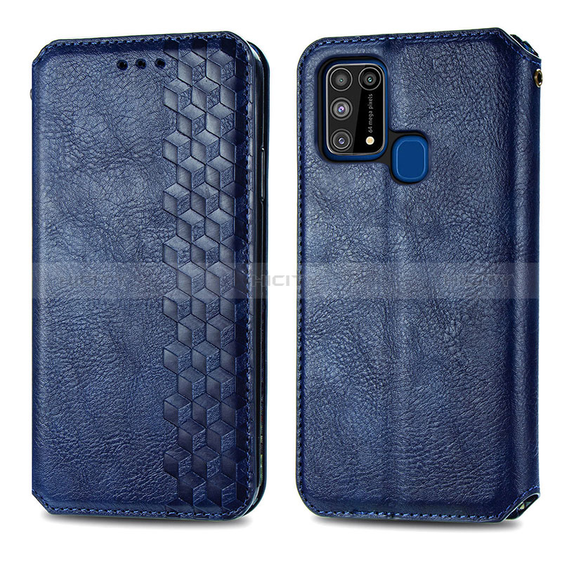 Custodia Portafoglio In Pelle Cover con Supporto S01D per Samsung Galaxy M21s Blu