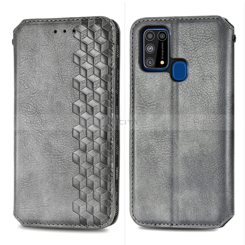 Custodia Portafoglio In Pelle Cover con Supporto S01D per Samsung Galaxy M21s Grigio