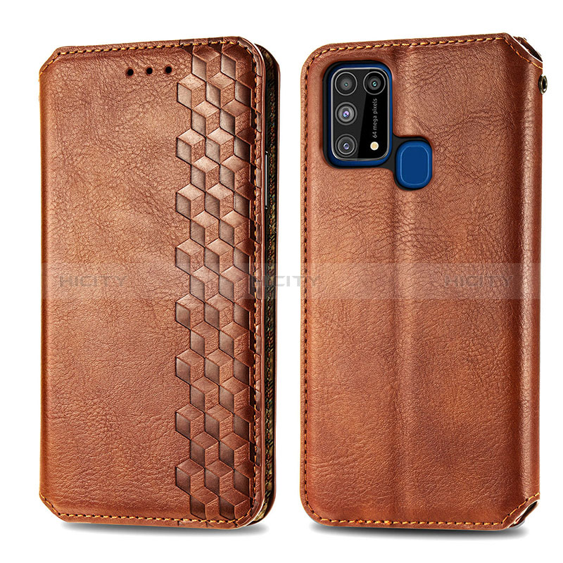 Custodia Portafoglio In Pelle Cover con Supporto S01D per Samsung Galaxy M21s Marrone